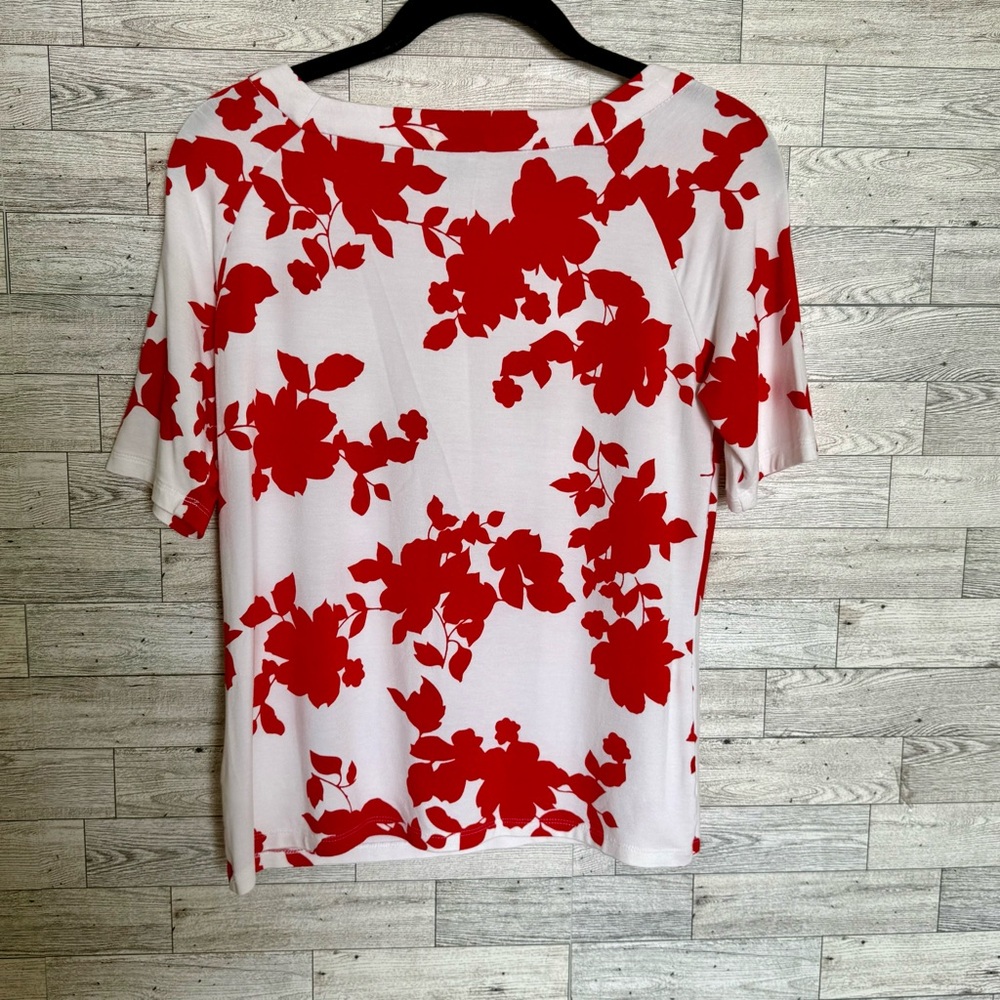 Talbots Womens Red White Floral‎ Top Short Sleeve Rayon Tunic Blouse Sz-Small/P - Picture 10 of 14